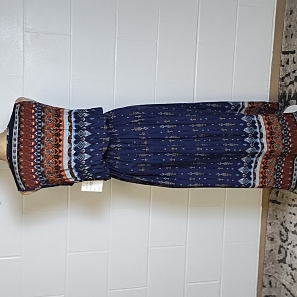 Bohemian Maxi Dress with Beaded V-Neckline Elastic Blouson Shirt Waist NWT - Picture 3 of 16